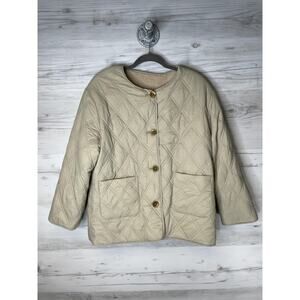 Petite Studio Jacket Womens Small Beige Quilted Reversible Teddy Faux Fur